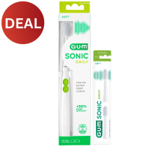 GUM SONIC DAILY T/B SOFT COMPACT WHITE WITH REPLACEMENT HEAD