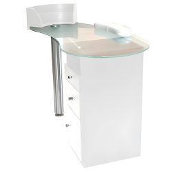 Manicure Table, Pedestal, Cush & Polish Holder (Glass) White
