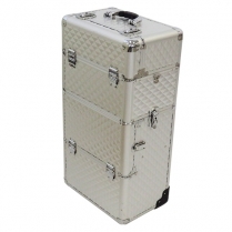 Make-Up Carry Case - Silver (Large) with Pull up handle