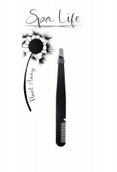 Spa Life Slant Tip Tweezer with Eyebrow Comb-Black