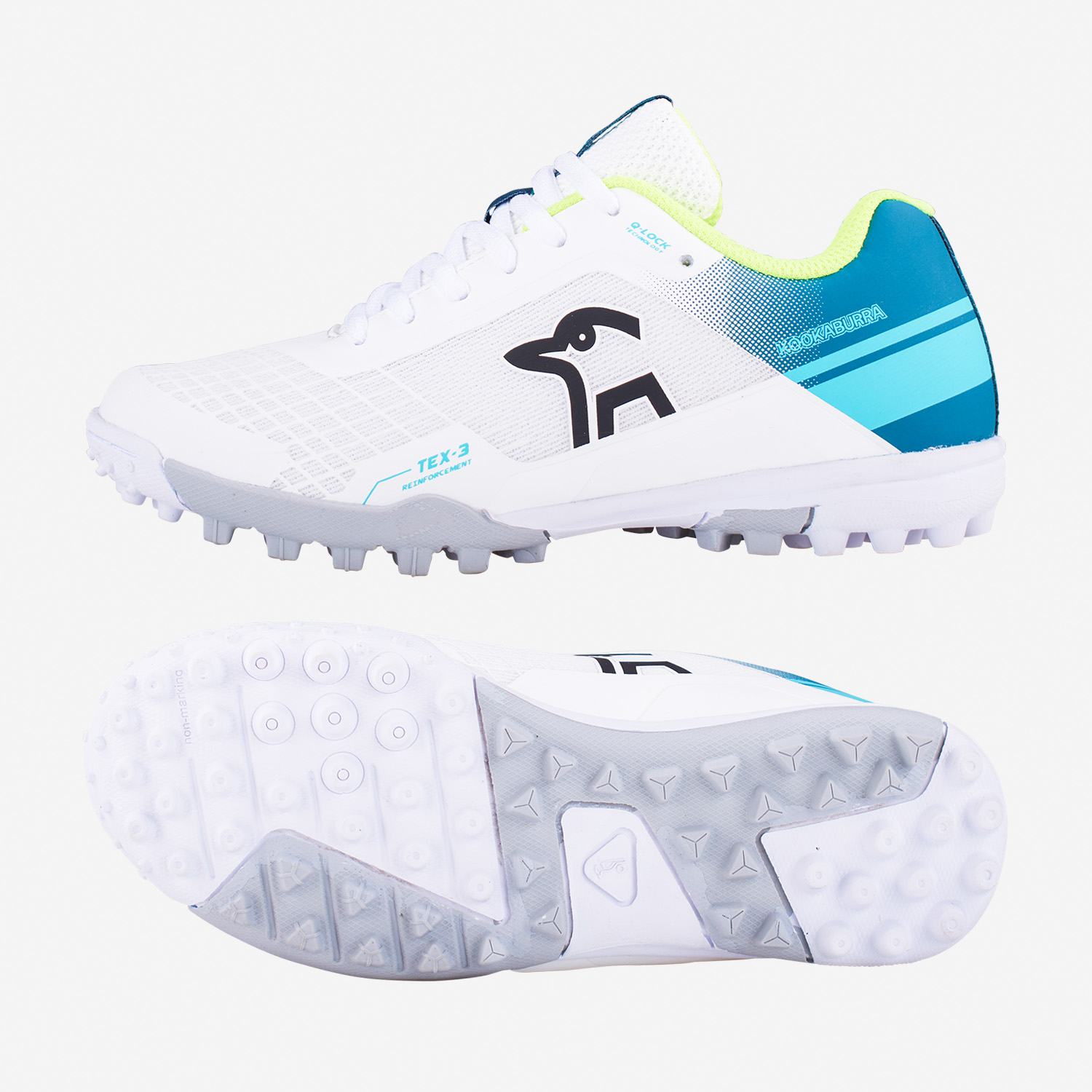 Kookaburra 2024 KC 5.0 Rubber sole Cricket Shoe White/Teal 