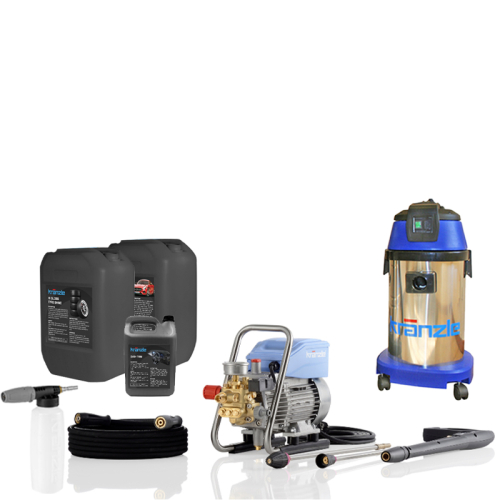 Kranzle car wash equipment package with Kranzle HD 7/122 TS high pressure cleaner vacuum and accessories with chemicals