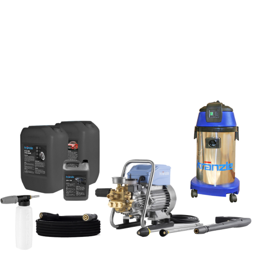 Kranzle car wash equipment package with Kranzle HD 11/130 TS high pressure cleaner vacuum and accessories with chemicals