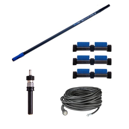 Telescopic pole set with pole, hose, brushes and Unger adaptor