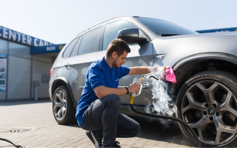 Car detailing with steam cleaner